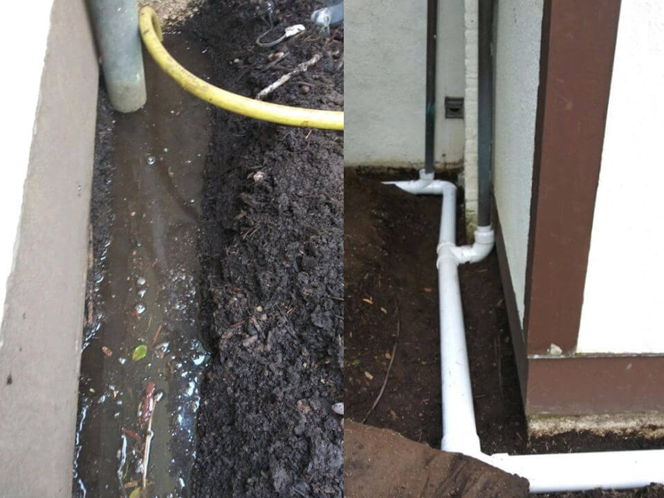 Gutter Downspouts Connected to PVC Drainage Pipes
